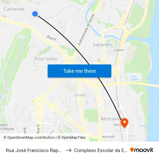 Rua José Francisco Raposo (Rotunda) to Complexo Escolar da ESTeSL / ESEL map