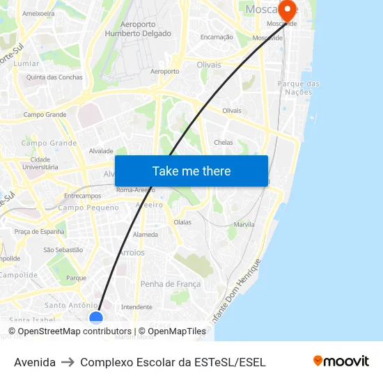 Avenida to Complexo Escolar da ESTeSL / ESEL map