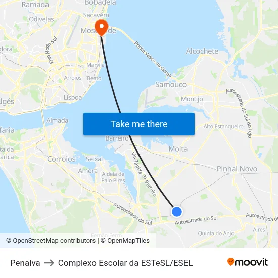 Penalva to Complexo Escolar da ESTeSL / ESEL map