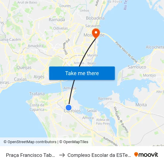 Praça Francisco Taborda P2 to Complexo Escolar da ESTeSL / ESEL map