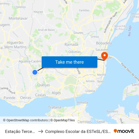 Estação Tercena to Complexo Escolar da ESTeSL / ESEL map