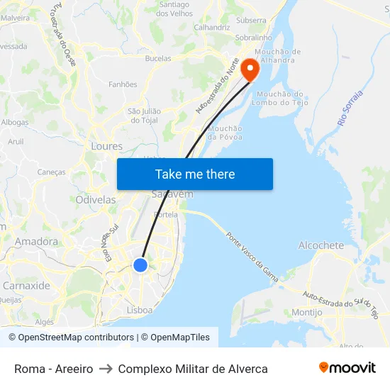 Roma - Areeiro to Complexo Militar de Alverca map