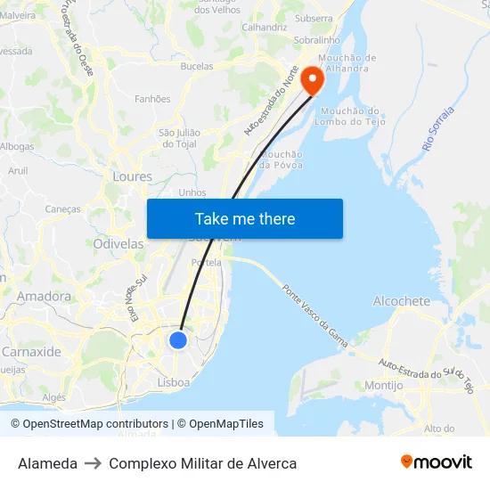 Alameda to Complexo Militar de Alverca map