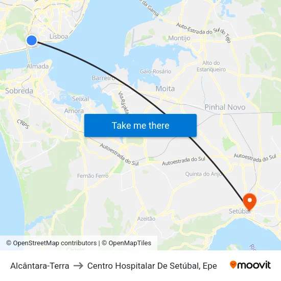 Alcântara-Terra to Centro Hospitalar De Setúbal, Epe map