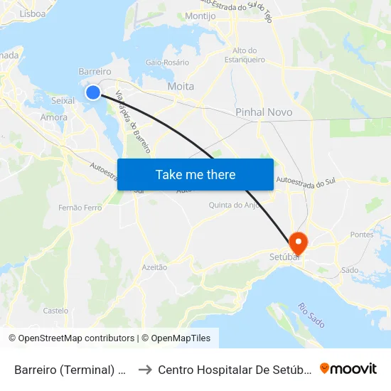 Barreiro (Terminal) P2/P5 to Centro Hospitalar De Setúbal, Epe map
