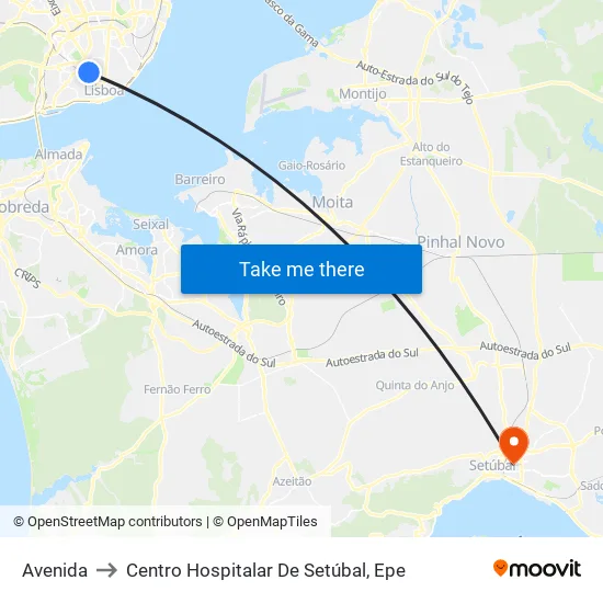 Avenida to Centro Hospitalar De Setúbal, Epe map