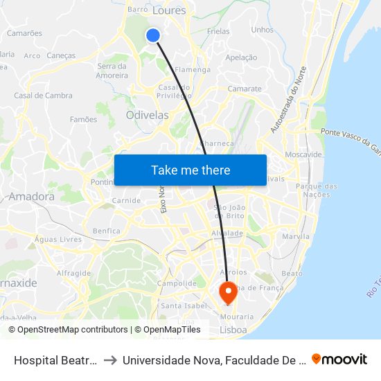 Hospital Beatriz Ângelo to Universidade Nova, Faculdade De Ciências Médicas map