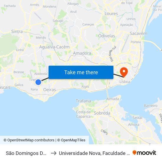 São Domingos De Rana (Brisa) to Universidade Nova, Faculdade De Ciências Médicas map