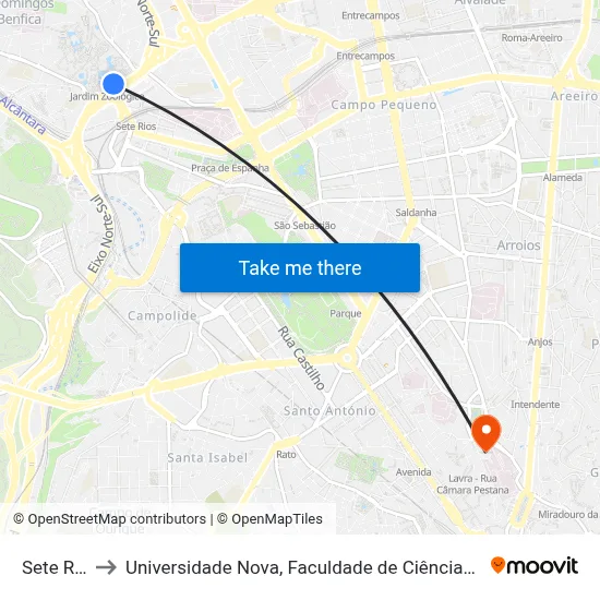 Sete Rios para Universidade Nova, Faculdade de Ciências Médicas através ...