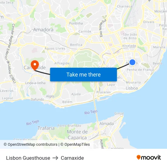 Lisbon Guesthouse to Carnaxide map