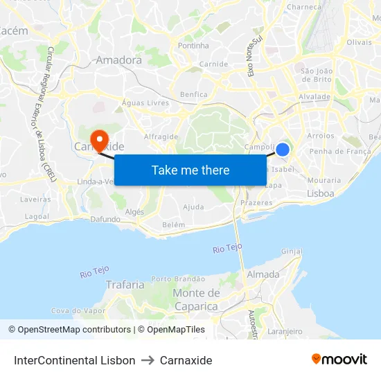InterContinental Lisbon to Carnaxide map
