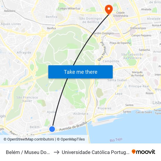 Belém / Museu Dos Coches to Universidade Católica Portuguesa Lisboa map
