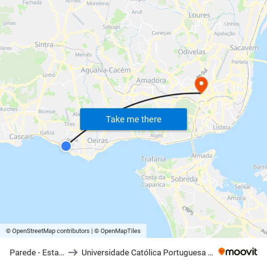 Parede - Estação to Universidade Católica Portuguesa Lisboa map