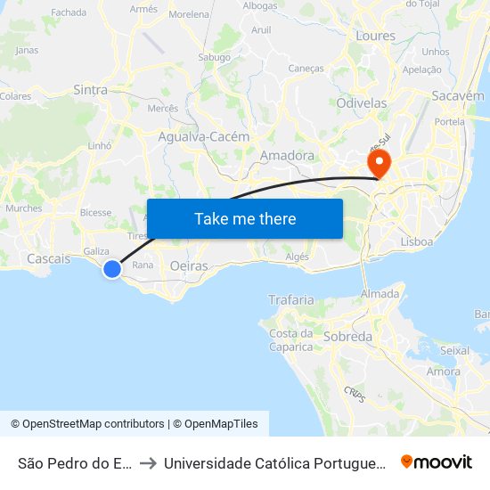 São Pedro do Estoril to Universidade Católica Portuguesa Lisboa map