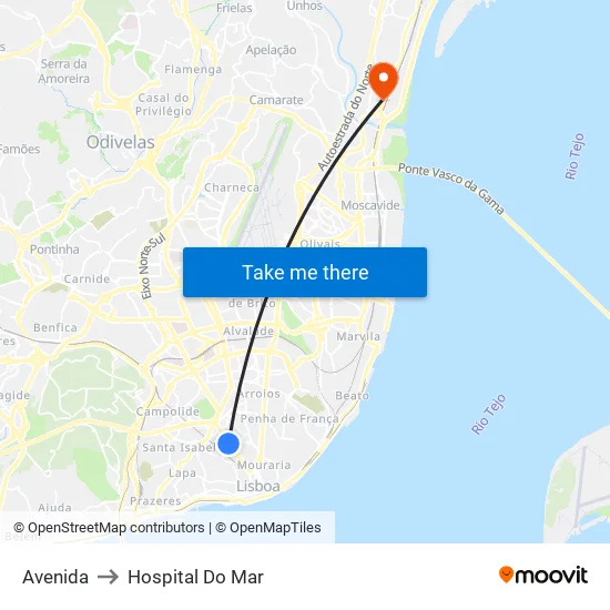 Avenida to Hospital Do Mar map