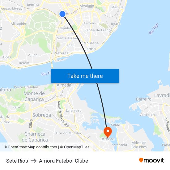 Sete Rios to Amora Futebol Clube map
