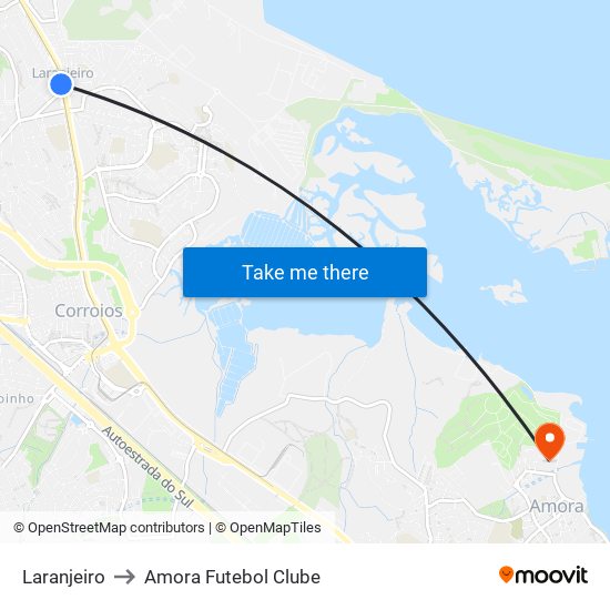 Laranjeiro to Amora Futebol Clube map