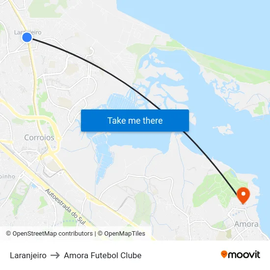 Laranjeiro to Amora Futebol Clube map