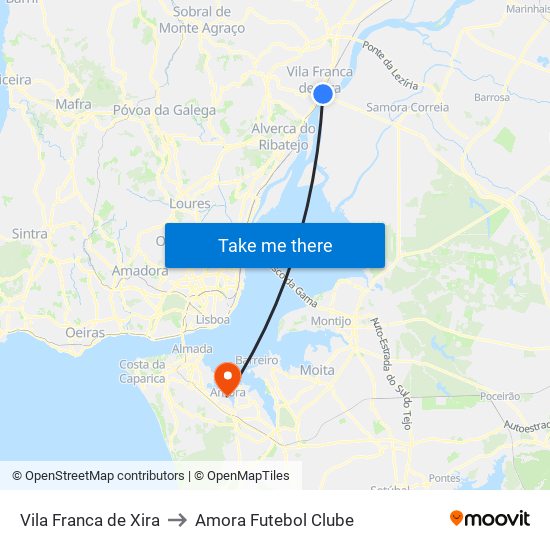 Vila Franca de Xira to Amora Futebol Clube map