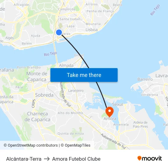 Alcântara-Terra to Amora Futebol Clube map