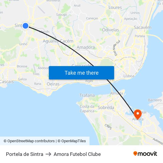 Portela de Sintra to Amora Futebol Clube map