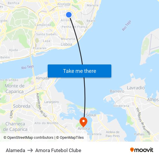 Alameda to Amora Futebol Clube map