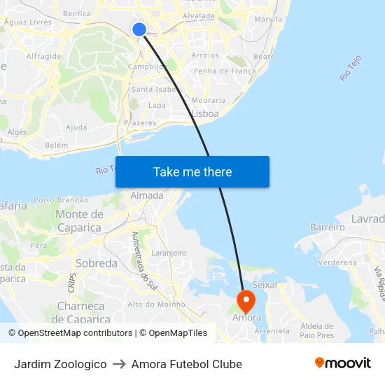 Jardim Zoológico to Amora Futebol Clube map