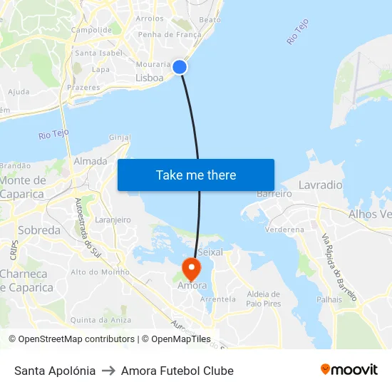 Santa Apolónia to Amora Futebol Clube map