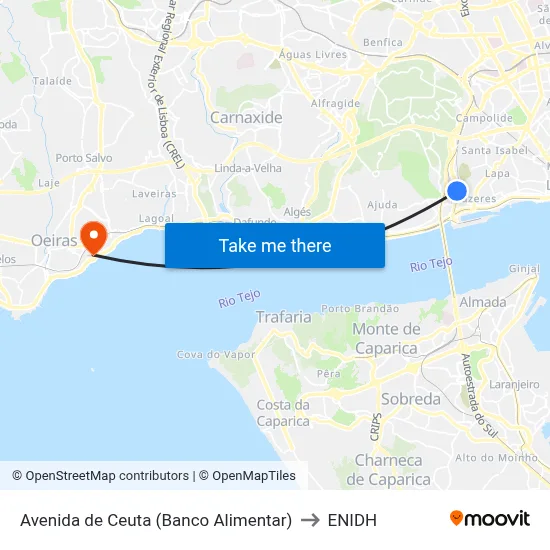 Avenida de Ceuta (Banco Alimentar) to ENIDH map