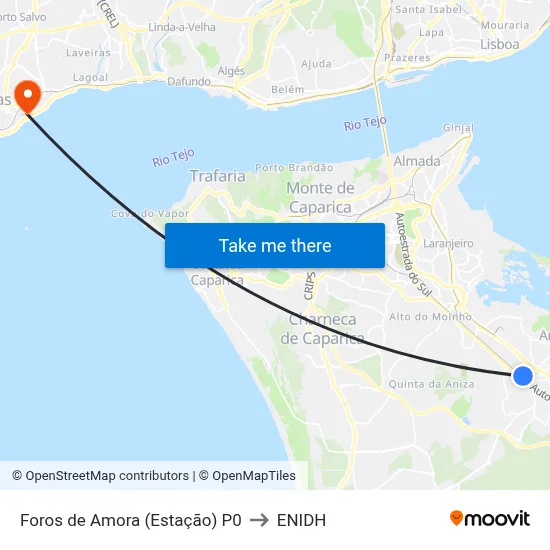 Foros de Amora (Estação) P0 to ENIDH map