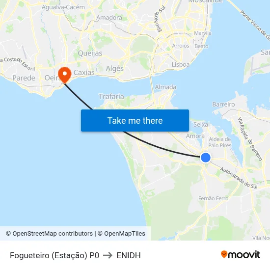 Fogueteiro (Estação) P0 to ENIDH map