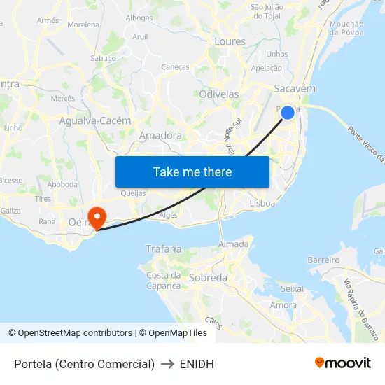 Portela (Centro Comercial) to ENIDH map