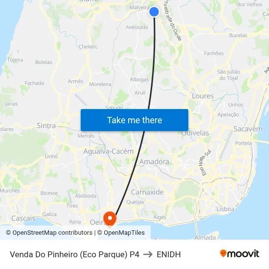 Venda Do Pinheiro (Eco Parque) P4 to ENIDH map