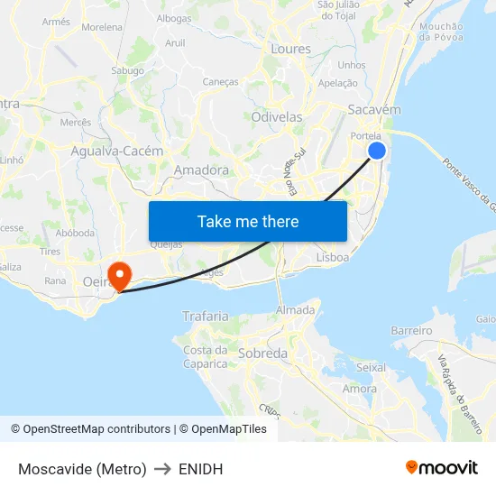 Moscavide (Metro) to ENIDH map