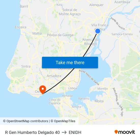 R Gen Humberto Delgado 40 to ENIDH map