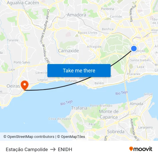 Estação Campolide to ENIDH map