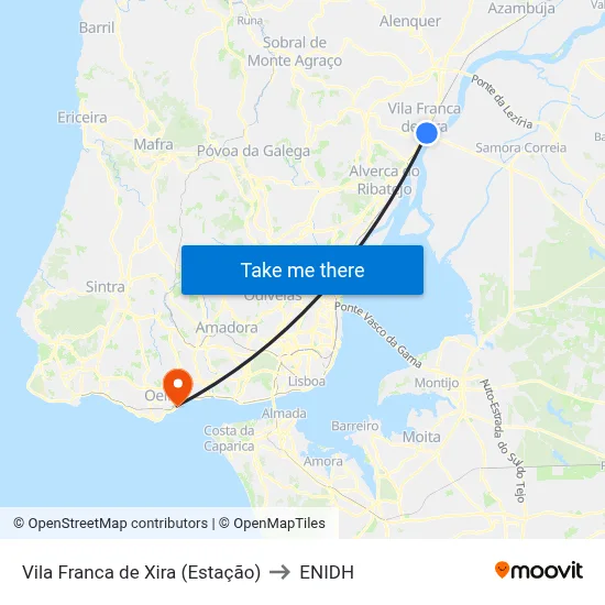 Vila Franca de Xira (Estação) to ENIDH map
