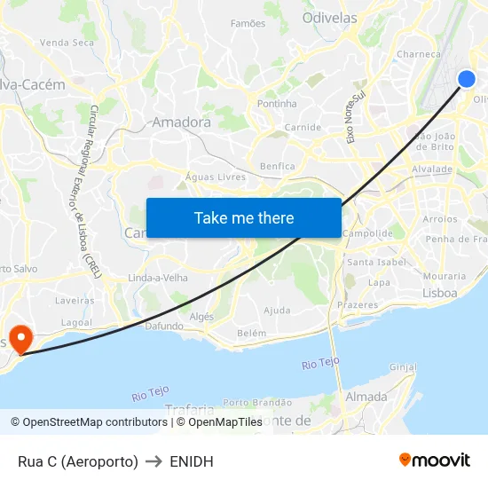Rua C (Aeroporto) to ENIDH map