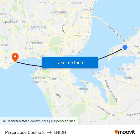 Praça José Coelho 2 to ENIDH map