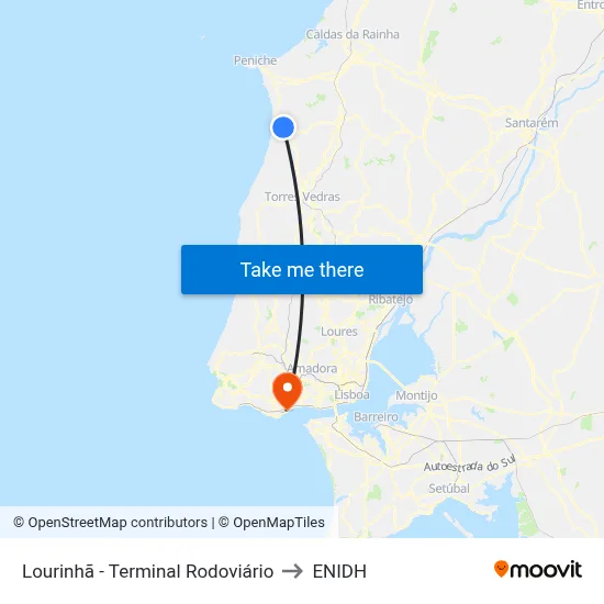 Lourinhã - Terminal Rodoviário to ENIDH map
