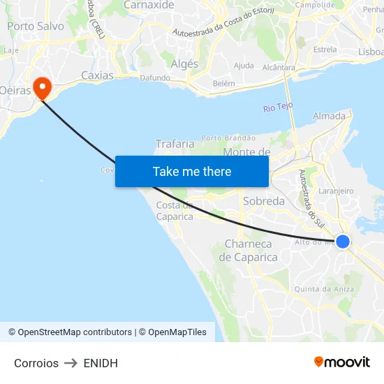 Corroios to ENIDH map