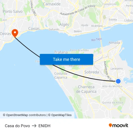 Casa do Povo to ENIDH map