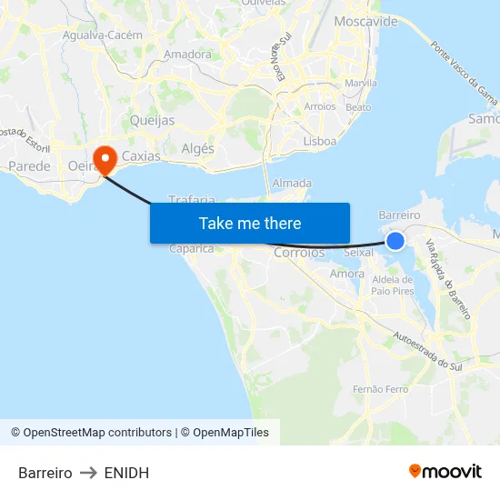 Barreiro to ENIDH map