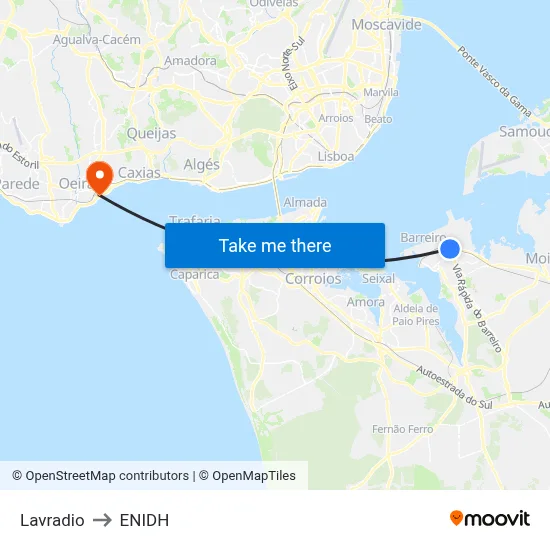 Lavradio to ENIDH map