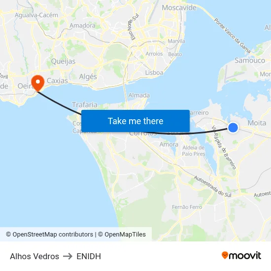 Alhos Vedros to ENIDH map