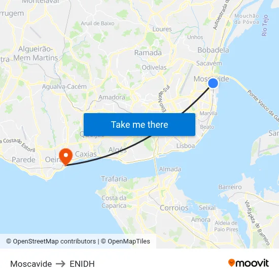 Moscavide to ENIDH map