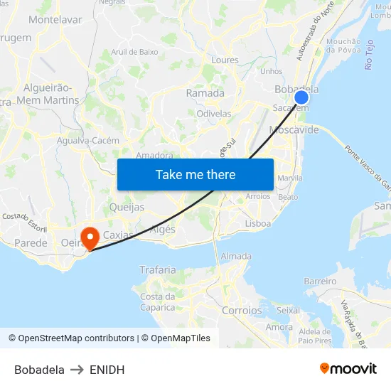 Bobadela to ENIDH map