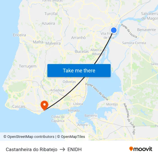 Castanheira do Ribatejo to ENIDH map
