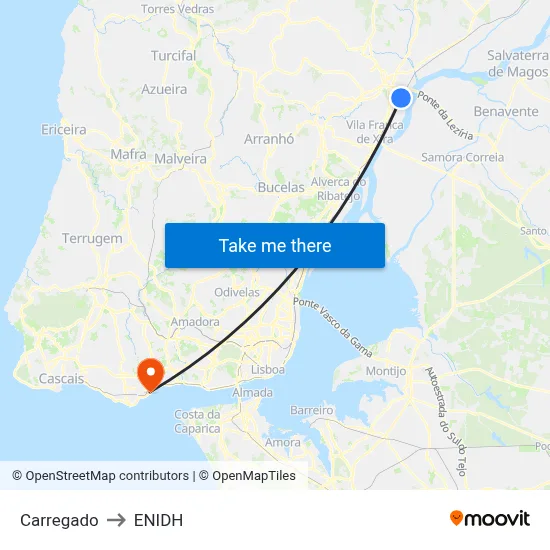Carregado to ENIDH map