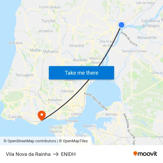 Vila Nova da Rainha to ENIDH map